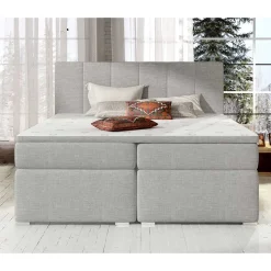 Komplett ausgestattetes Boxbett in Hellgrau Stoff - Cibaota