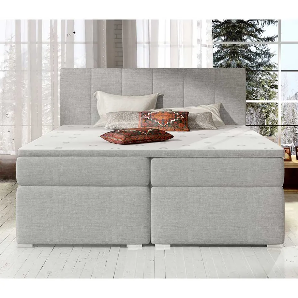 Komplett ausgestattetes Boxbett in Hellgrau Stoff - Cibaota