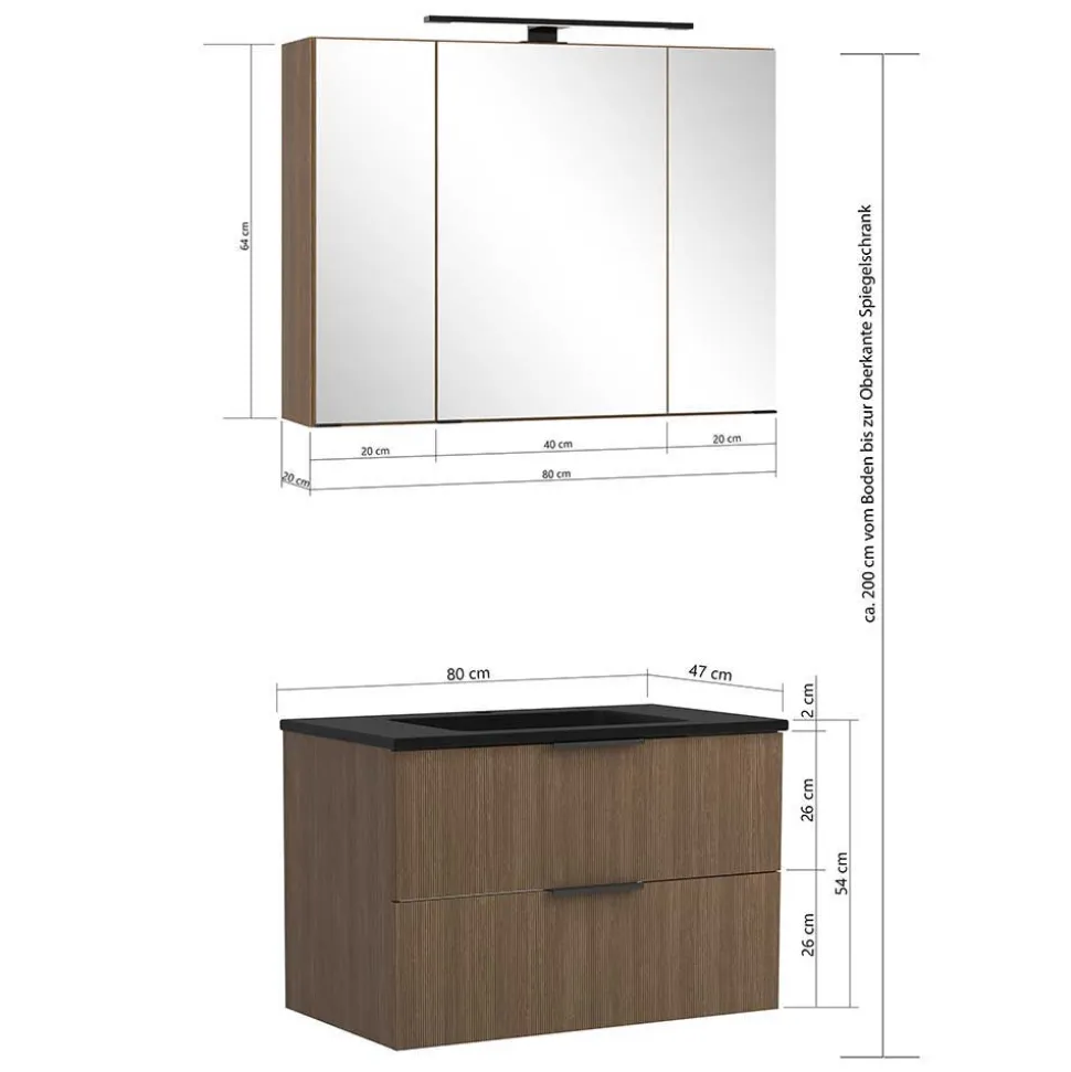 Komplett-Badmöbel-Set in Eiche dunkel - Ucaida (vierteilig)