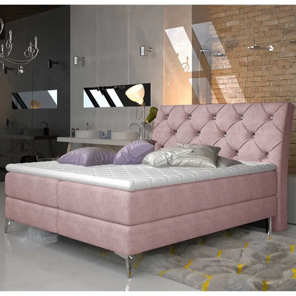 Komplettbett in Hellrosa Stoffbezug - Inabaros