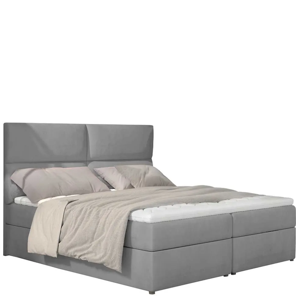 Komplettbett mit Samtbezug in Hellgrau - Yusephia