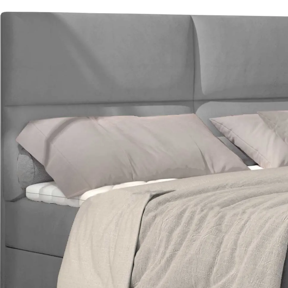 Komplettbett mit Samtbezug in Hellgrau - Yusephia