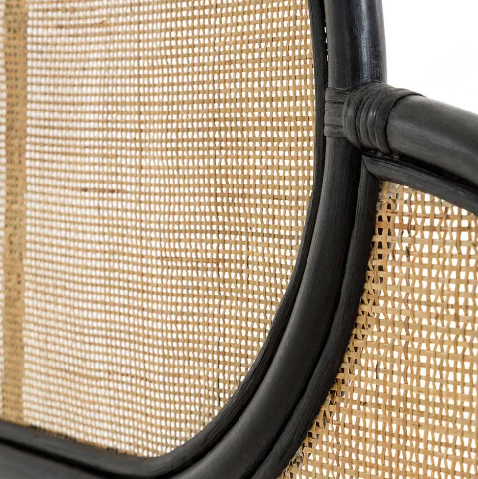 Kopfteil aus Rattan in Schwarz mit Geflecht - Aschau