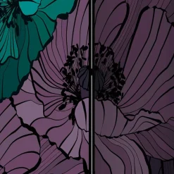 Kunstdruck Paravent mit Mohnblumen in Lila Türkis - Portamara