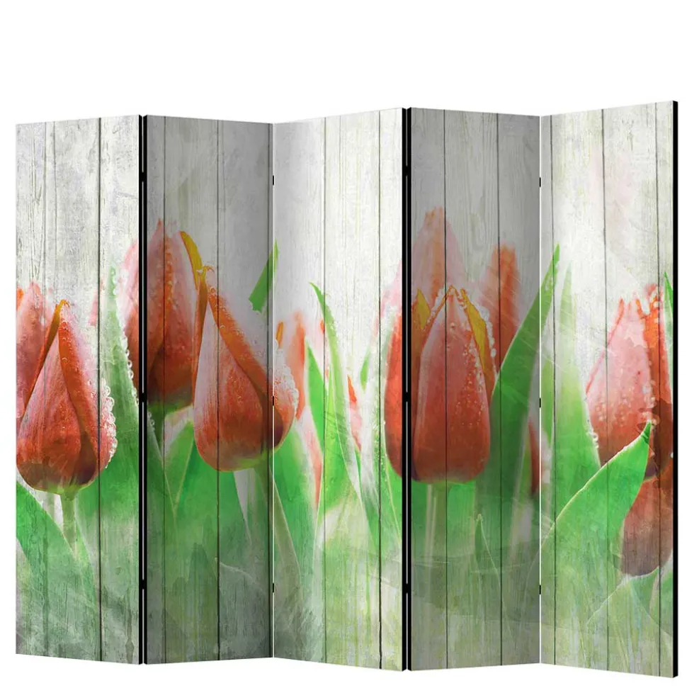 Kunstdruck Paravent Tulpen vor Holzwand - Filicudio