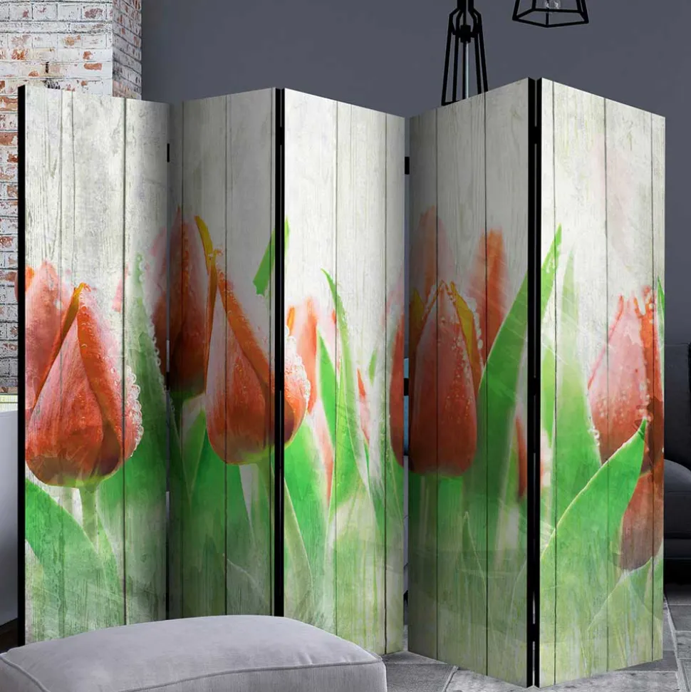 Kunstdruck Paravent Tulpen vor Holzwand - Filicudio