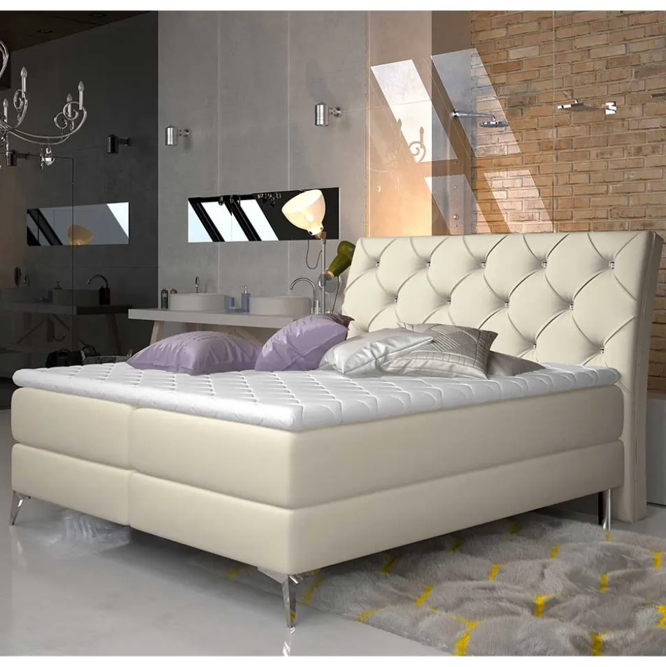 Kunstleder Komplettbett in Beige - Diamo