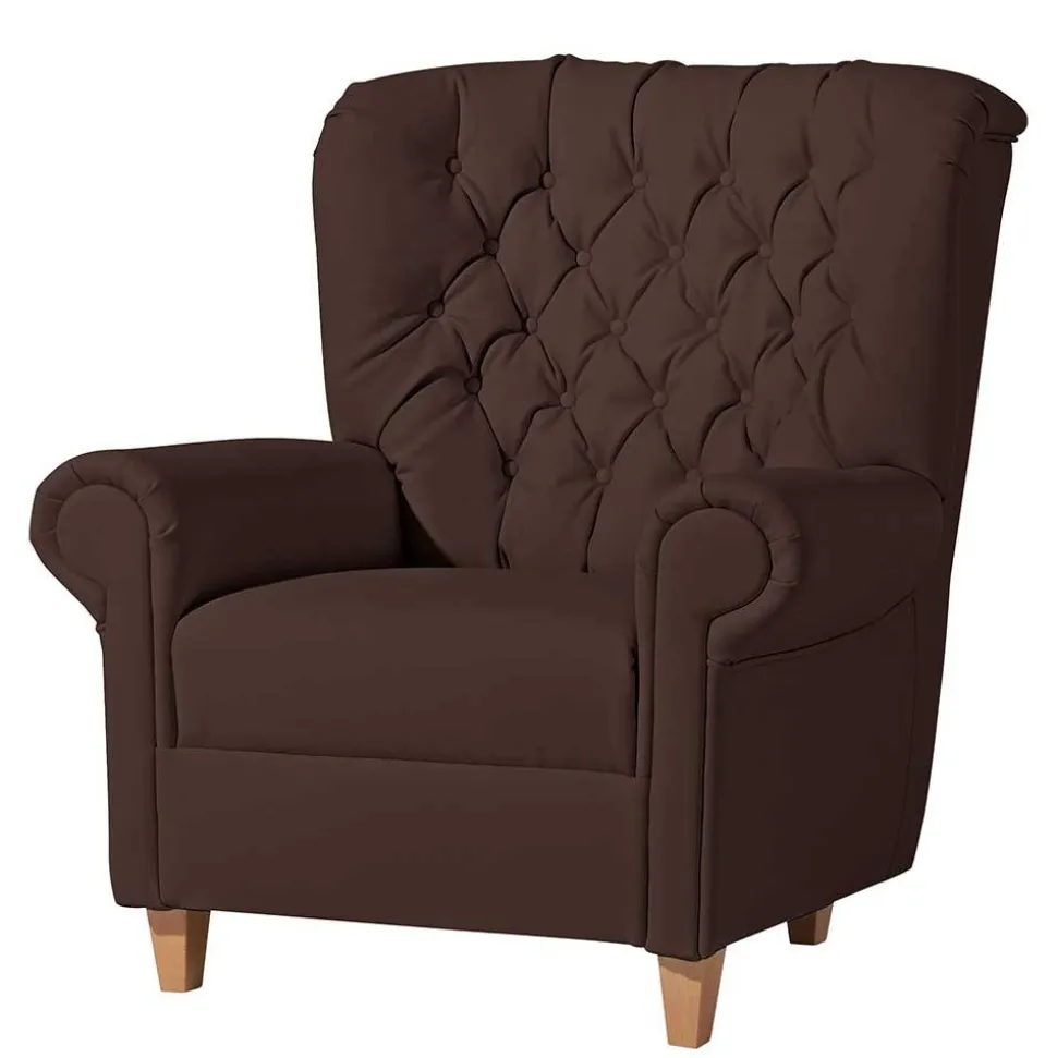 Kunstleder Ohrensessel in Braun - Ziller