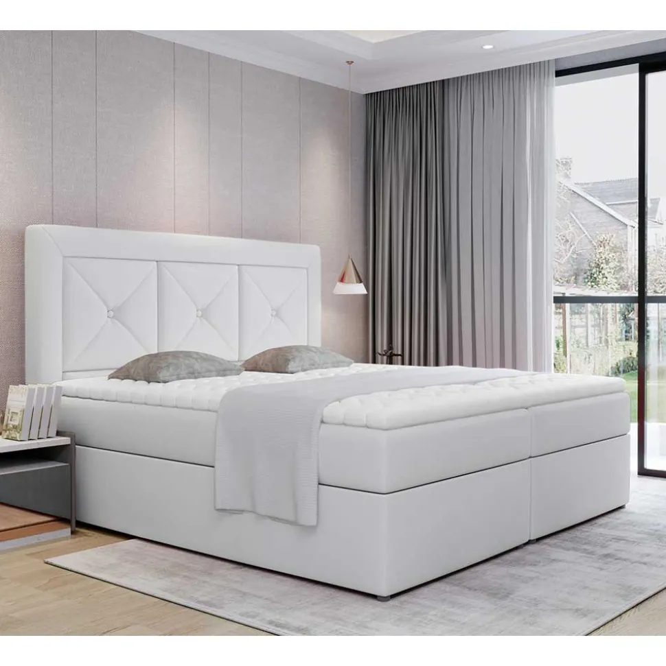 Kunstlederbett in Weiß mit Stauraum - Norman