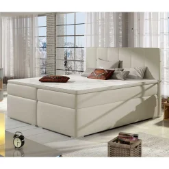 Kunstleder-Stauraumbett in Cremeweiß - Olav