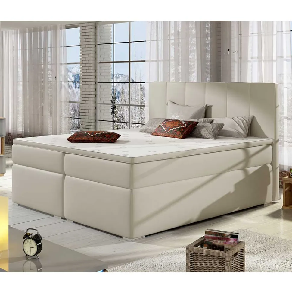 Kunstleder-Stauraumbett in Cremeweiß - Olav