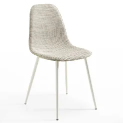 Kunstrattan Esszimmerstuhl in Weiß Beige Neptun mit Metall Gestell (4er Set)