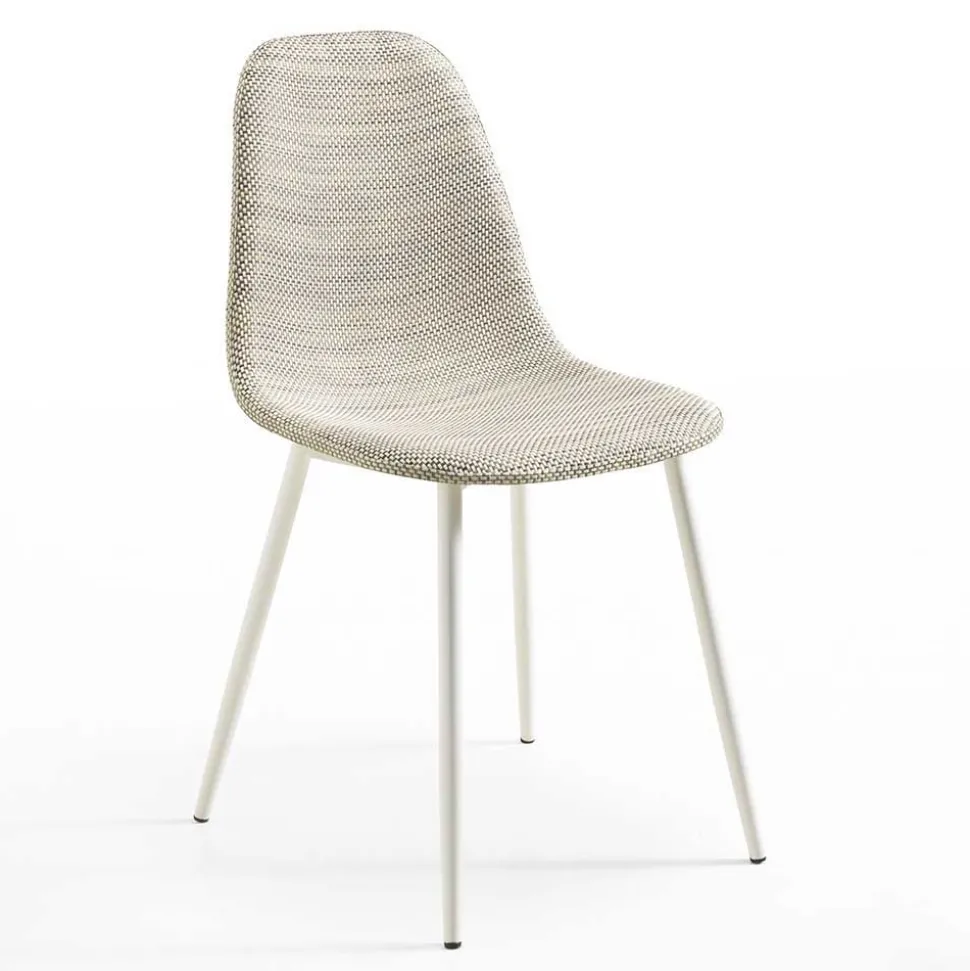 Kunstrattan Esszimmerstuhl in Weiß Beige Neptun mit Metall Gestell (4er Set)