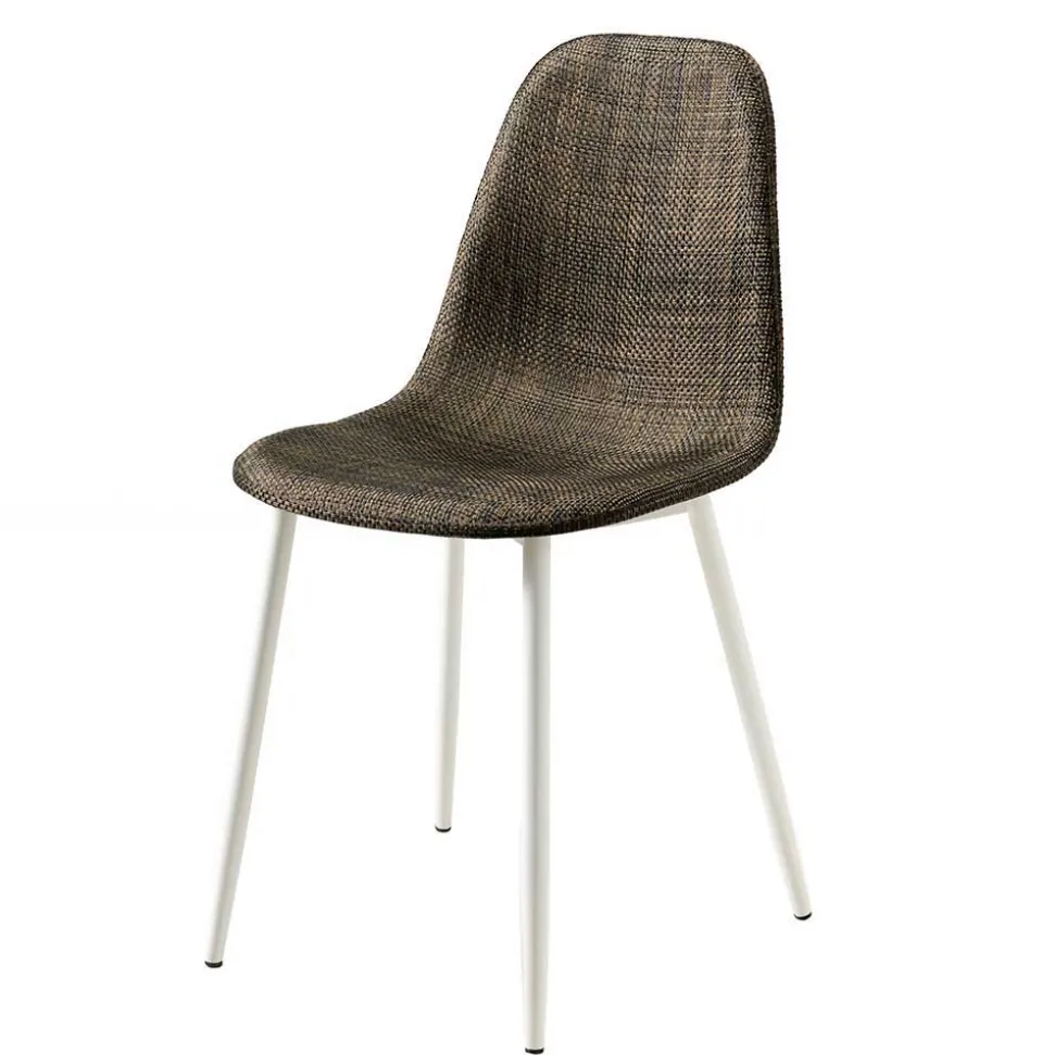 Kunstrattan Schalenstuhl in Braun Macorys mit Stahl Gestell Weiß (4er Set)