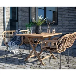 Kunstrattan Tischsessel & Holztisch - Freshna (fünfteilig)