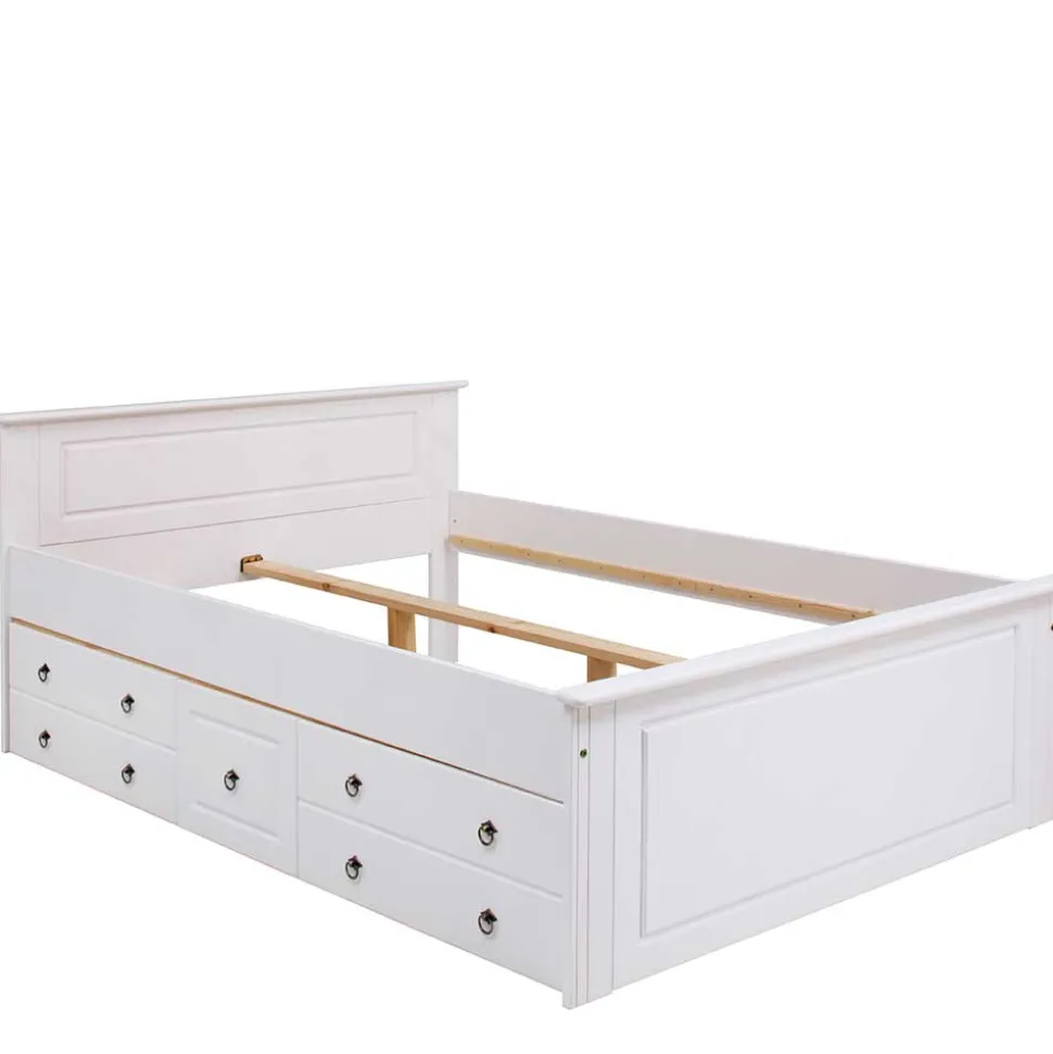 Lackiertes Kiefernholz Ehebett in Weiß - Velriva