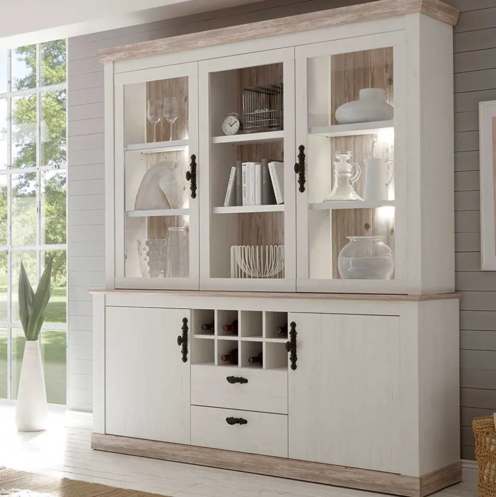 Landhaus Buffet Schrank in Weiß Pinie Nedita 184 cm breit