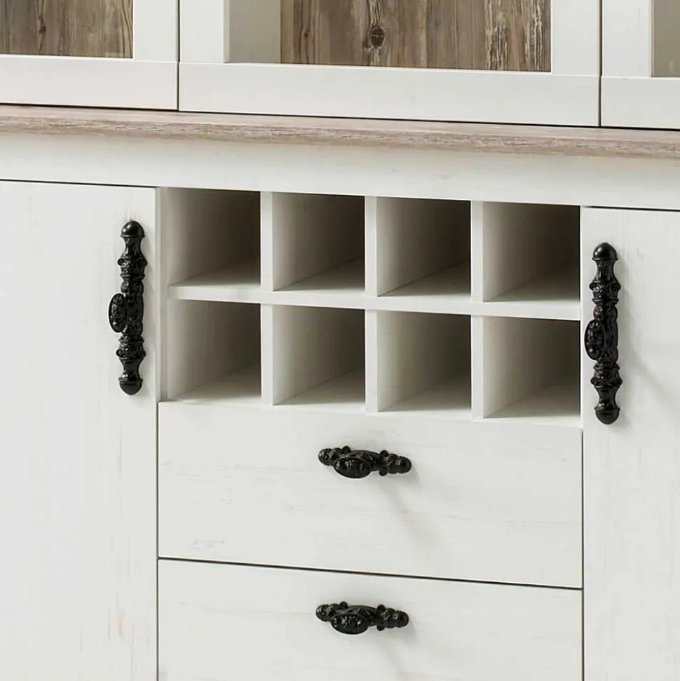 Landhaus Buffet Schrank in Weiß Pinie Nedita 184 cm breit