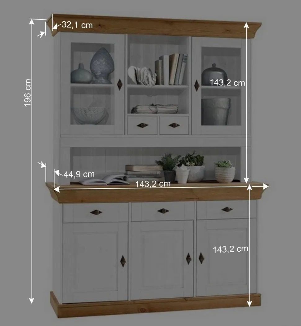 Landhaus Buffetvitrine Sibiuta in Weiß