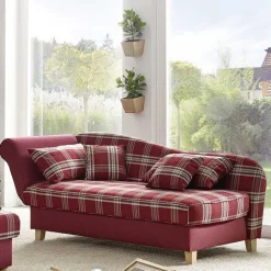 Landhaus Chaiselongue in Rot mit Karo Muster - Litruna