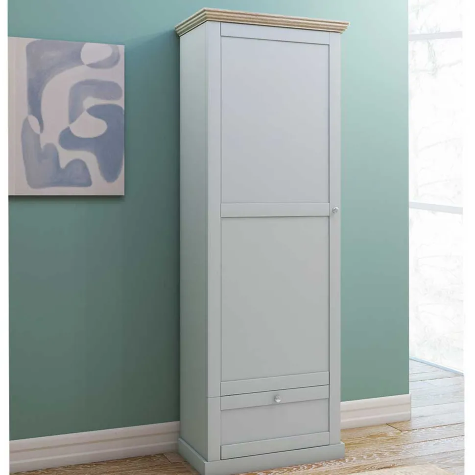 Landhaus Flurschrank in Grau mit Eiche - Rino