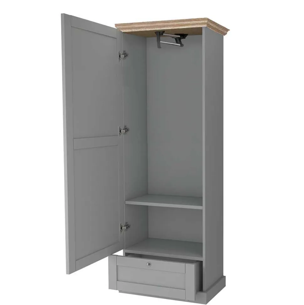 Landhaus Flurschrank in Grau mit Eiche - Rino