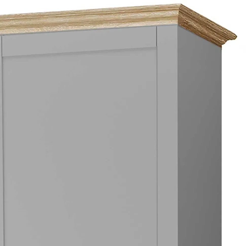 Landhaus Flurschrank in Grau mit Eiche - Rino