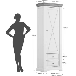 Landhaus Garderobenschrank in Weiß mit Braun - Zalya