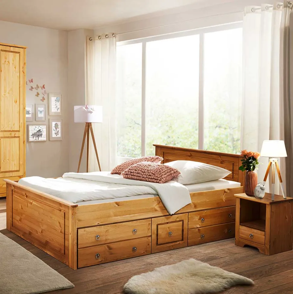 Landhaus Holzbett & Nachttische - Imressa (dreiteilig)