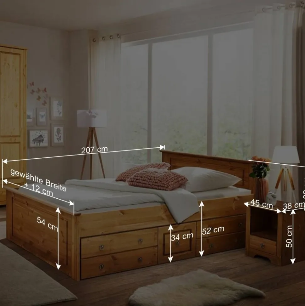 Landhaus Holzbett & Nachttische - Imressa (dreiteilig)
