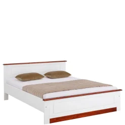 Landhaus Holzbett in Weiß & Kirschbaum - Vendirai