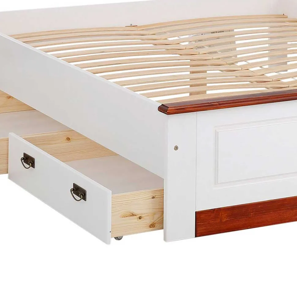 Landhaus Holzbett in Weiß & Kirschbaum - Vendirai