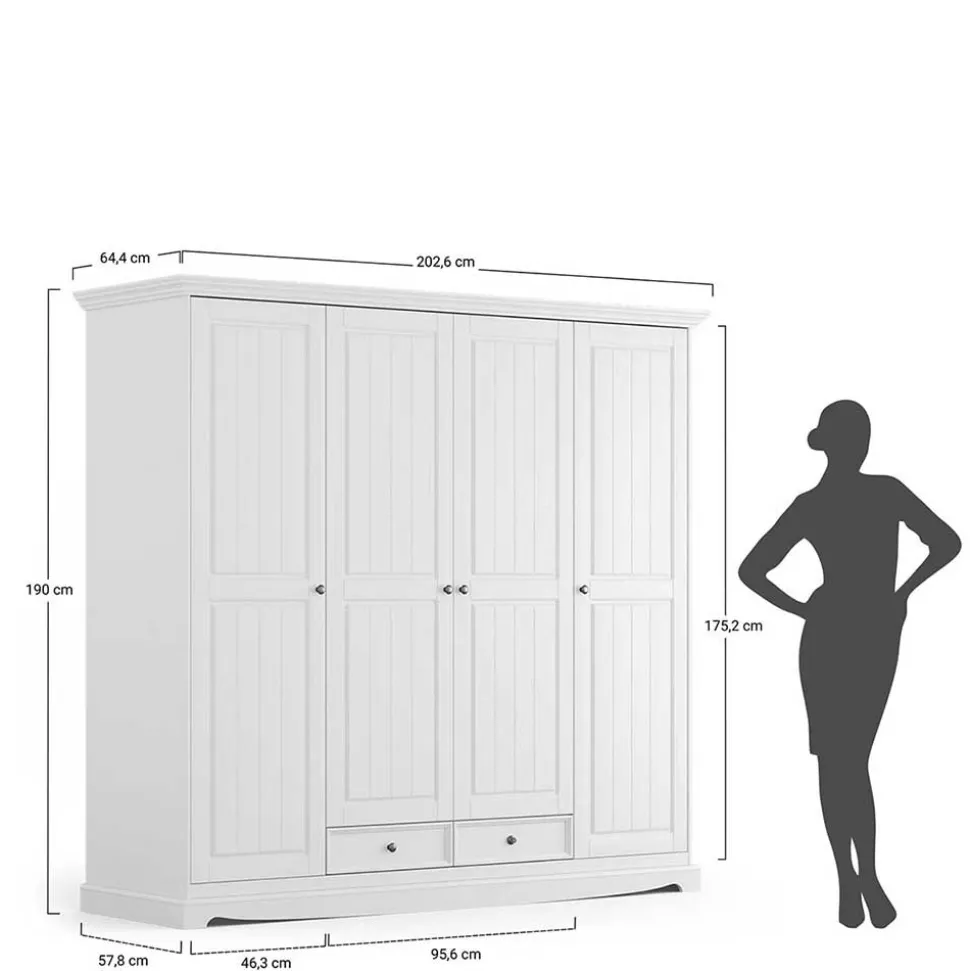 Landhaus Kleiderschrank in Weiß lackiert - Indico