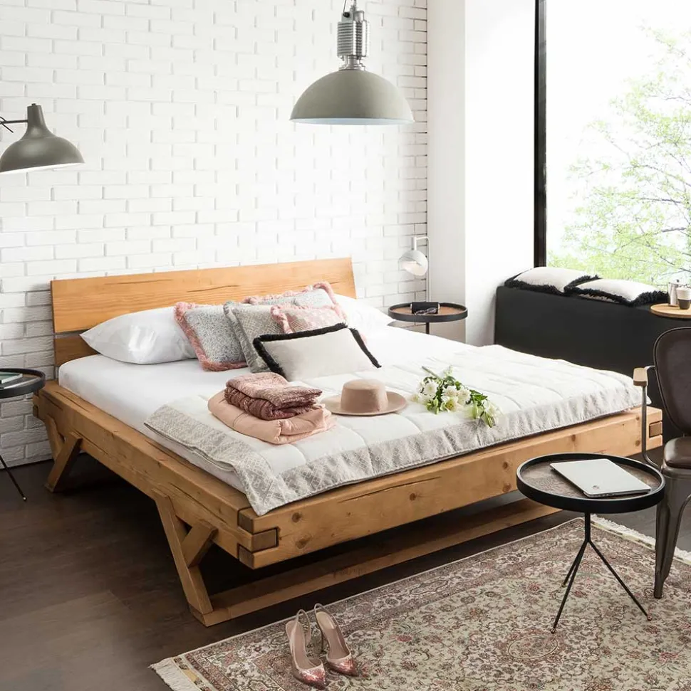 Landhaus Massivholzbett mit Kufen - Fuertun