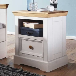 Landhaus Nachtschrank in Weiß & Eichefarben - Envicron