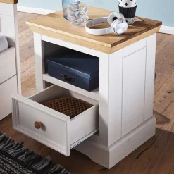 Landhaus Nachtschrank in Weiß & Eichefarben - Envicron