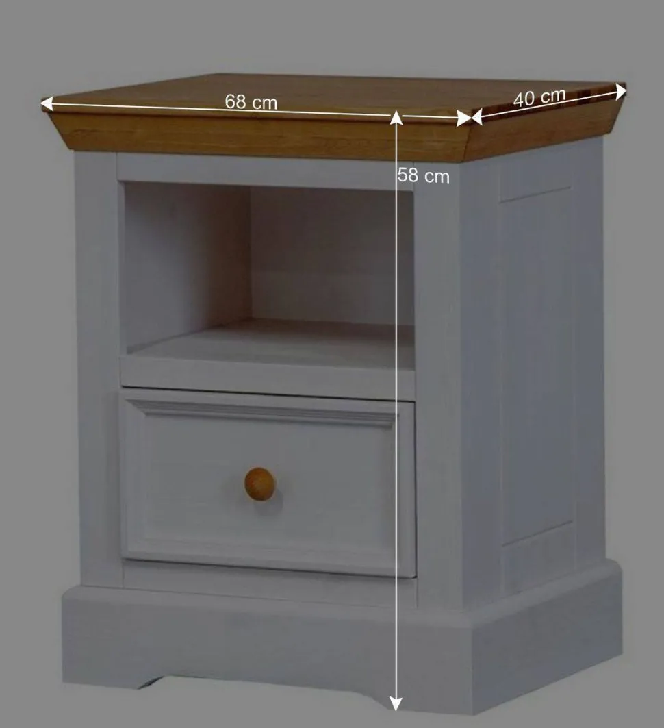 Landhaus Nachtschrank in Weiß & Eichefarben - Envicron