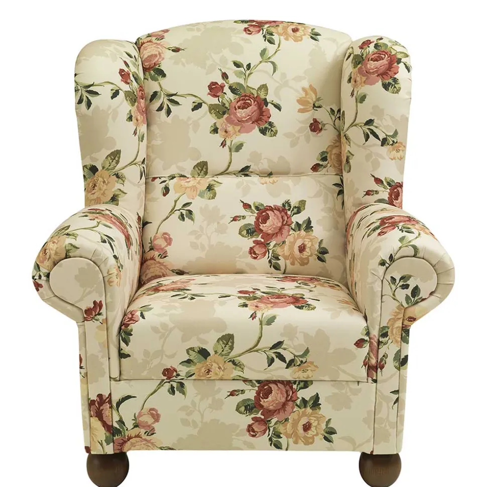 Landhaus Ohrenbackensessel mit Blumen Muster - Zavatraos