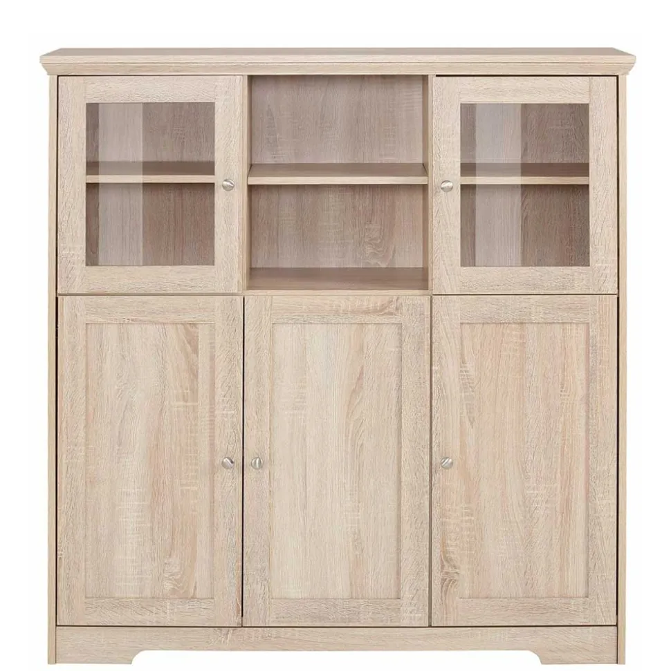 Landhaus Optik Highboard mit 2 Glastüren - Rienva