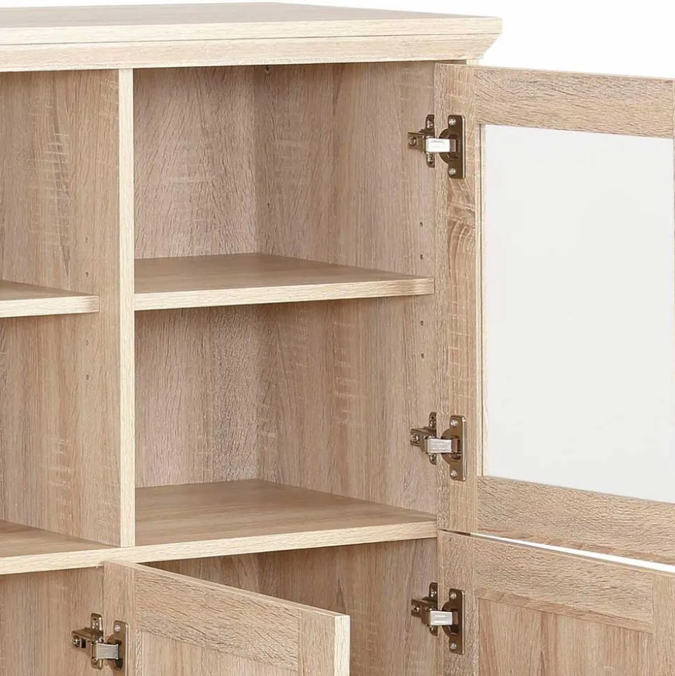Landhaus Optik Highboard mit 2 Glastüren - Rienva