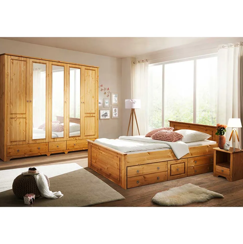 Landhaus Schlafzimmer mit Stauraumbett - Imressa (vierteilig)