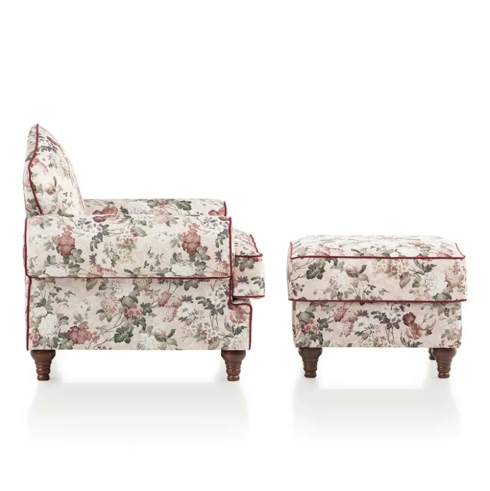 Landhaus Sessel und Hocker Set - Baonga (zweiteilig)