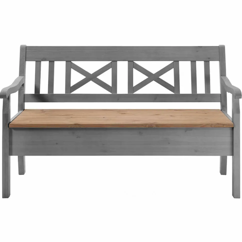 Landhaus Truhenbank Jytte aus Kiefer Grau Braun