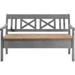 Landhaus Truhenbank Jytte aus Kiefer Grau Braun