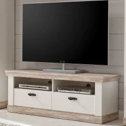 Landhaus TV Element in Weiß & Pinie Shabby Nedita mit 2 Schubladen