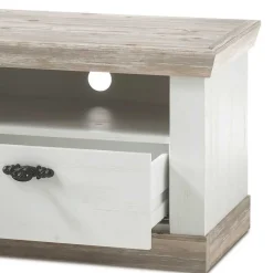Landhaus TV Element in Weiß & Pinie Shabby Nedita mit 2 Schubladen