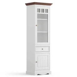 Landhaus Vitrine in Weiß mit Nussbaum Braun - Manipur