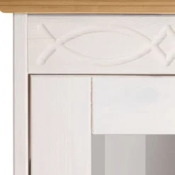 Landhaus Vitrine in Weiß und Kiefer Honig - Zentra