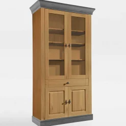 Landhaus Vitrinenschrank in Kiefer Lauge & Grau - Eshelas