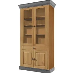 Landhaus Vitrinenschrank in Kiefer Lauge & Grau - Eshelas